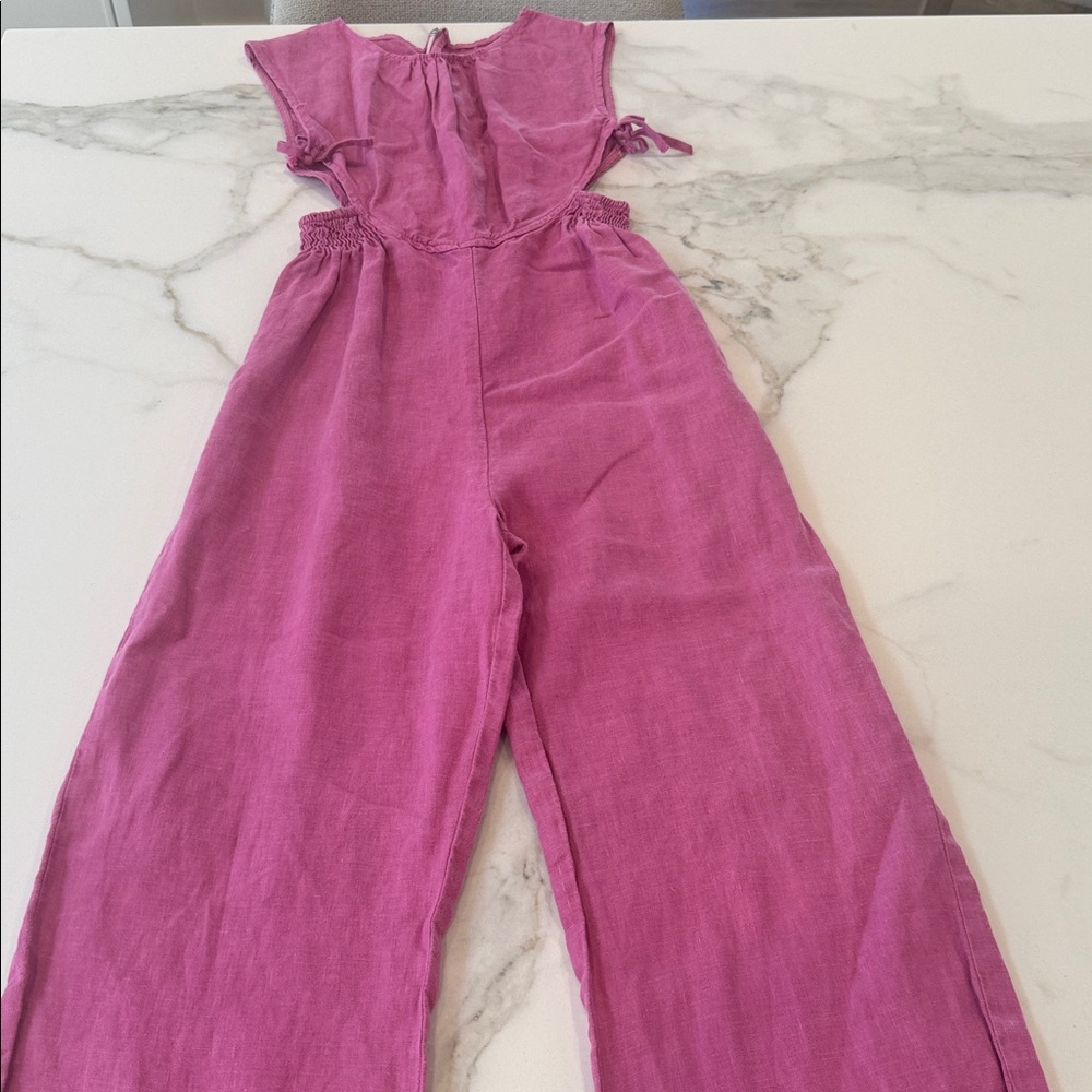 Zara Fuchsia Textured linen cut out romper